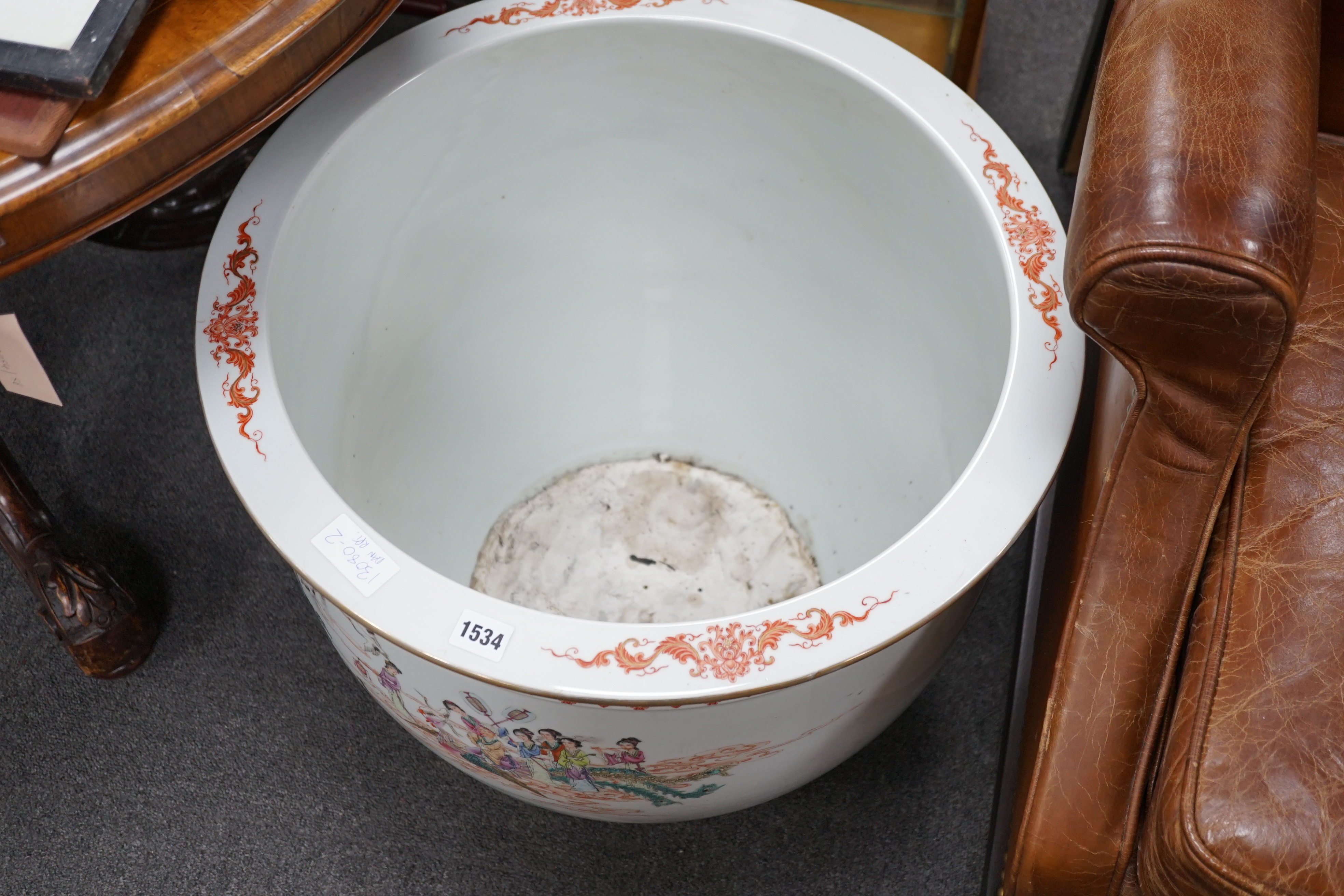 A large Chinese famille rose jardiniere/ fish bowl, 55cm diameter